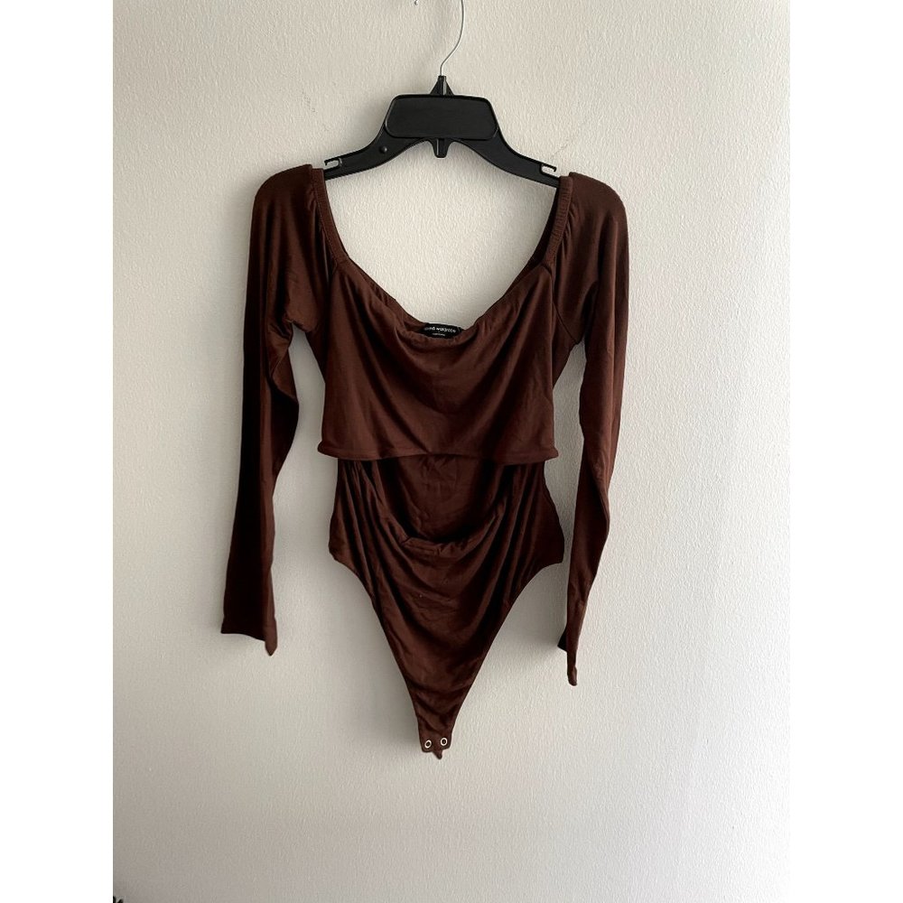 Naked Wardrobe Brown Cutout Bodysuit
